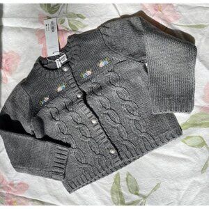 NWT Beautiful Janie and Jack girls gray knit cardigan with floral embroidery
